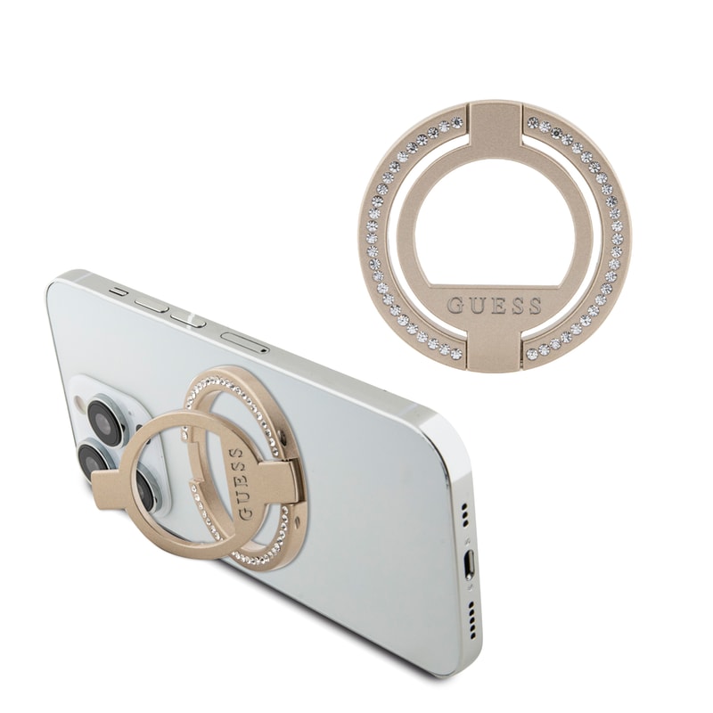 GUESS Guess Magsafe Ring Stand With Rhinestones Μοντέρνο Pop Holder Για Smartphone Σε Χρυσό Χρώμα Με Στρας
