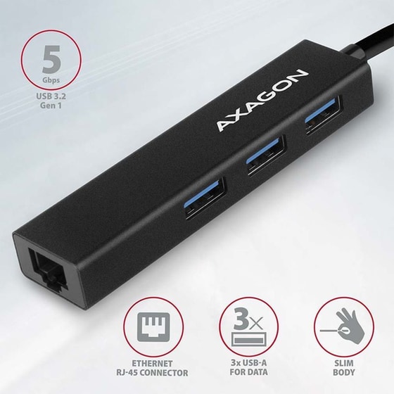 Axagon HMA-GL3A USB Hub 4 σε 1 USB-A - Μαύρο image 1