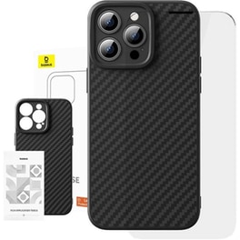 Θήκη + Προστασία Οθόνης Apple iPhone 15 Pro - BASEUS Synthetic Fiber Series Case - Μαύρο