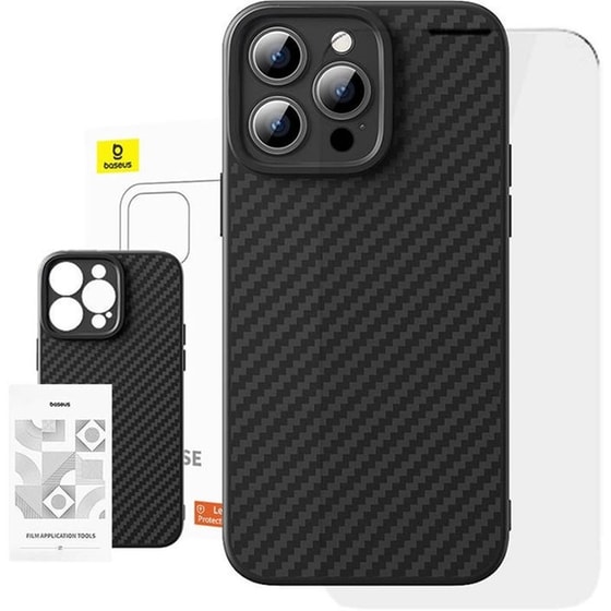 Θήκη + Προστασία Οθόνης Apple iPhone 15 Pro - BASEUS Synthetic Fiber Series Case - Μαύρο image 0