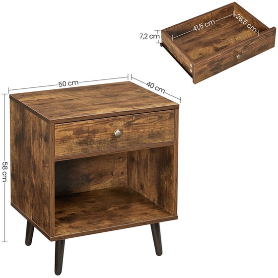Κομοδίνο με Ράφι και Συρτάρι Vasagle Let71bx 50x40x58 cm - Καφέ/Μαύρο image 5