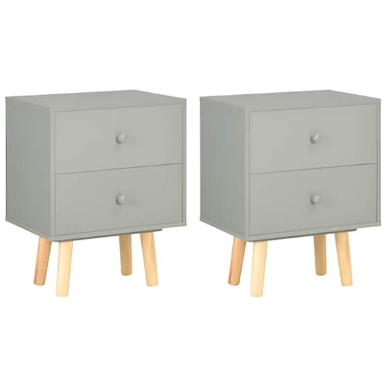 Κομοδίνο Vidaxl Από Mdf Και Μασίφ Ξύλο Πεύκου 2τμχ  40x30x50 cm - Γκρι image 0