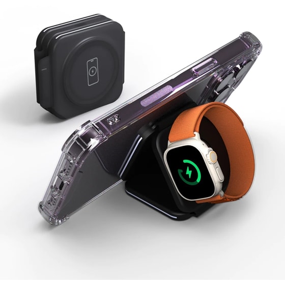 Ασύρματος Φορτιστής Baykron Premium Trio Folding Charger 3 in 1 Qi MagSafe - Black image 3