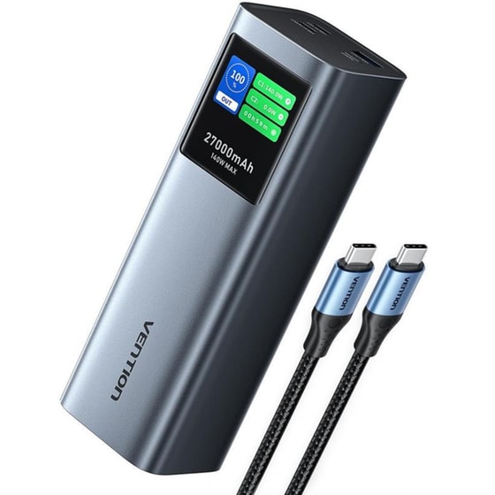 Powerbank Vention FKEH0 με ενσωματωμένο καλώδιο USB-C 27.000mAh 140W - Gray image 0