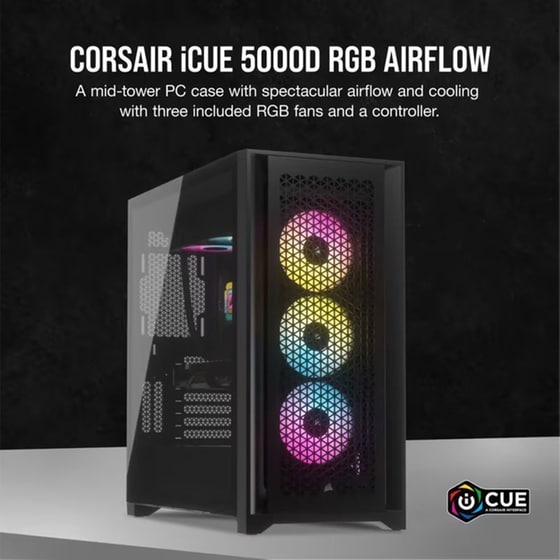 Corsair Mid Tower Atx Case Icue 5000d Rgb Windowed Airflow Tempered Glass - Black - Cc-9011242-ww image 2