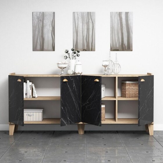 Μπουφές 24Mall Famiglia Oak Marble από Μοριοσανίδα 180x41x77.8 cm - Μαύρος/Καφέ image 2