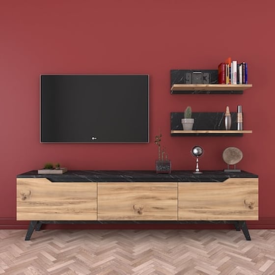 Σύνθετο Σαλονιού Kasia Pakoworld Oak-μαύρο Μαρμάρου 180x35x48,5εκ image 3