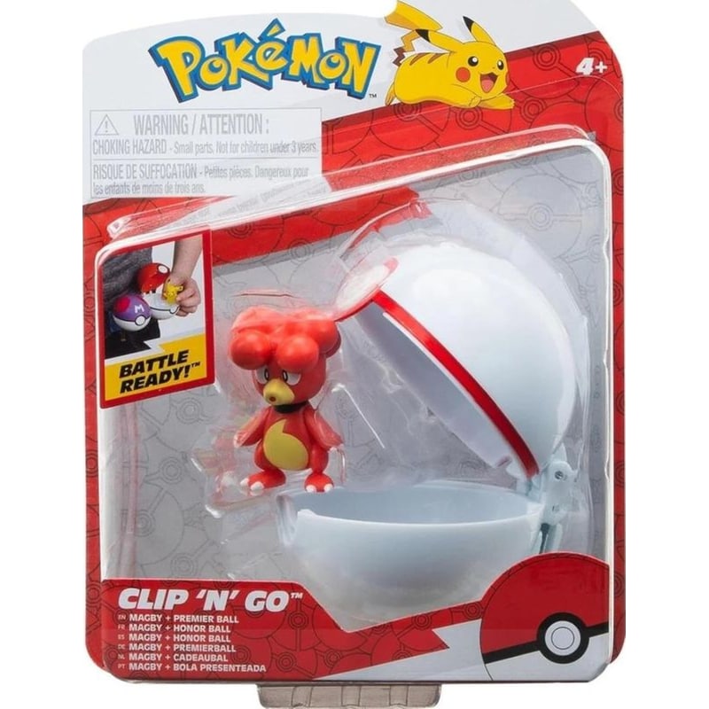 JAZWARES Φιγούρα Jazwares Pokemon Clip n Go - Premier Ball With Magby (5cm)