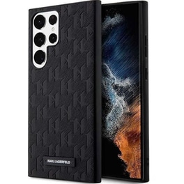 Θήκη Samsung Galaxy S23 Ultra - Karl Lagerfeld Saffiano Mono Metal Logo Σκληρή Θήκη με Επένδυση Συνθετικού Δέρματος  - Black