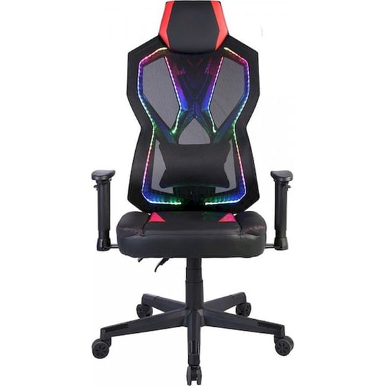 Καρέκλα Γραφείου/ Gaming 24Mall Raider Pro LED RGB από Ύφασμα Mesh - Μαύρο/ Κόκκινο image 1