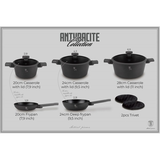 Σετ Μαγειρικά Σκεύη BERLINGER BH-8140 10 τμχ Ανθρακί image 1