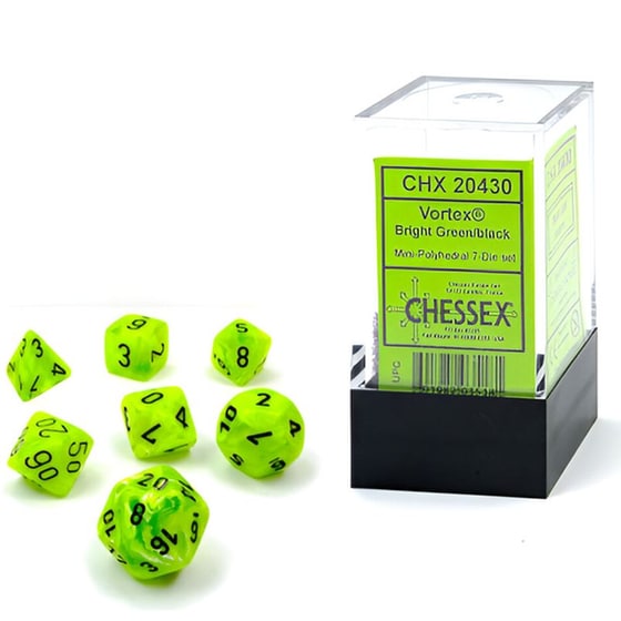 Vortex - Bright Green/Black Mini 7-die Set CHESSEX image 0