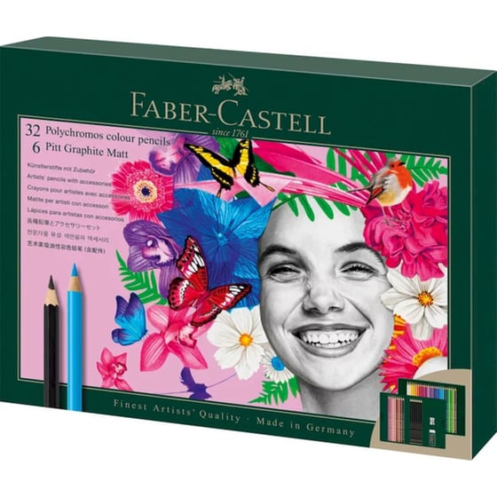 Ξυλομπογιές Faber Castell Polychromos Σετ σε Κασετίνα 32 Τεμάχια & 6 Μολύβια Pitt Graphite Matt & Γόμα & Ξύστρα image 0