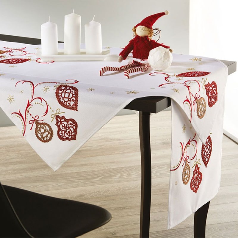 Χριστουγεννιάτικη Τραβέρσα Whitegg 18711/1 Υφασμάτινη 40x180 cm - Λευκή