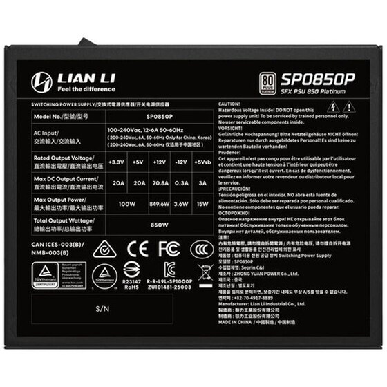 Τροφοδοτικό Υπολογιστή Lian Li SP Platinum 850W Full Modular 80+ Platinum - Μαύρο image 6