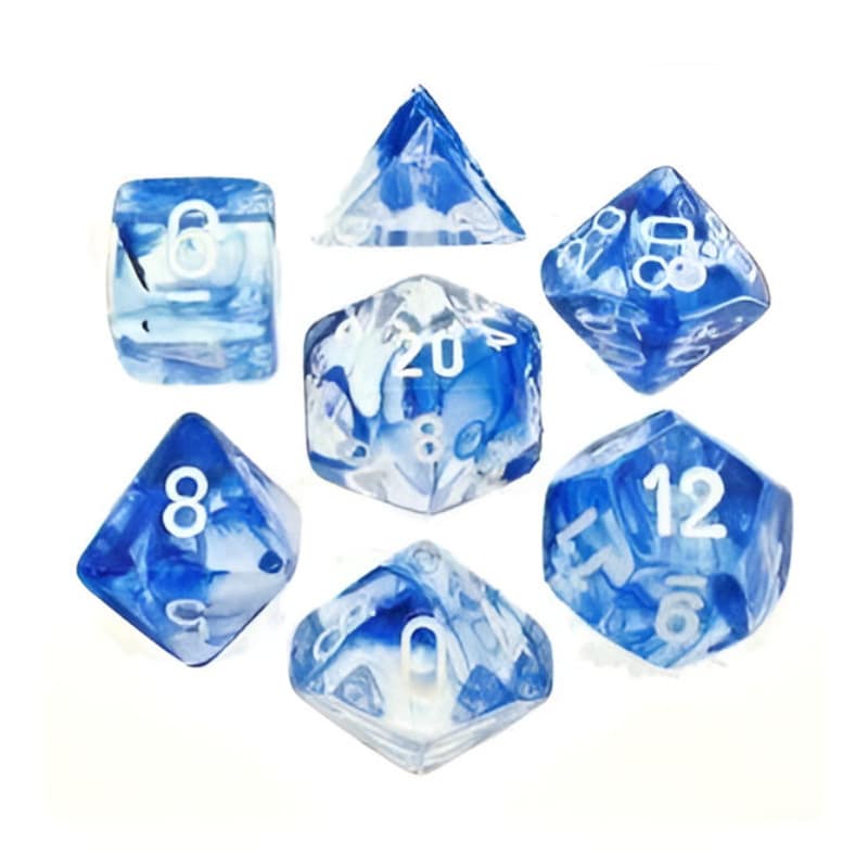 CHESSEX Σετ Ζάρια - 7 Dice Set Nebula Polyhedral Dark Blue With White