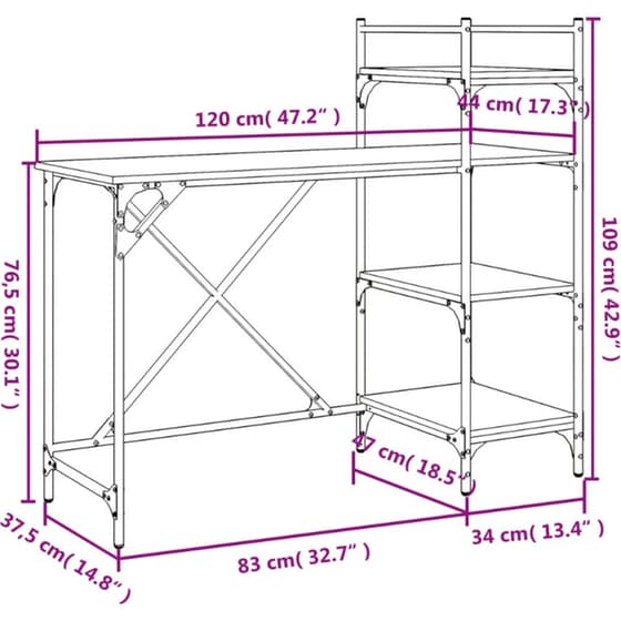 Γραφείο Υπολογιστή VidaXL με Ράφια 120x47x109 cm - Καφέ Δρυς image 8
