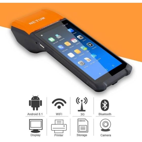 NETUM All in One BT/WIFI 2/16GB Android Pos Terminal Receipt Printer - Πορτοκαλί image 1