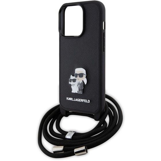 Θήκη Apple iPhone 15 Pro - Karl Lagerfeld Crossbody K+C Metal Pin Saffiano Hard Case - Black image 6