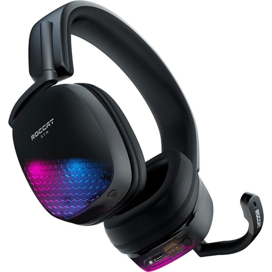 Roccat Syn Max Gaming Ασύρματα Ακουστικά Bluetooth/2.4 GHz με RGB φωτισμό - Μαύρα image 4