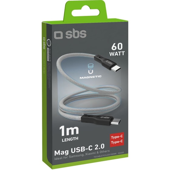 Καλώδιο δεδομένων SBS Cable with Magnetic Finish USB-C σε USB-C 60W 1m - Black image 1