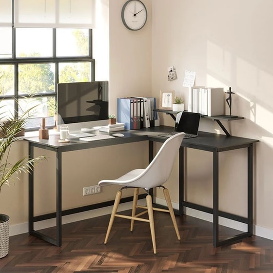 Γραφείο Γωνιακό Vasagle από Μοριοσανίδα 140x130x76cm - Μαύρο image 8