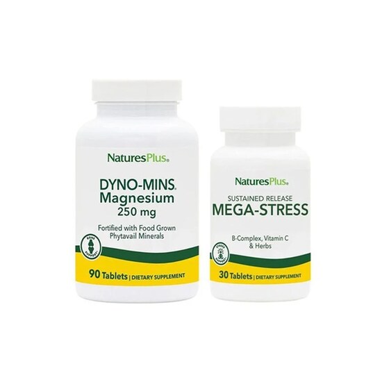 Συμπλήρωμα Διατροφής Natures Plus Πακέτο Προσφοράς Dyno-mins Magnesium 250mg - 90 Ταμπλέτες & Mega Stress Complex - 30 Ταμπλέτες image 0