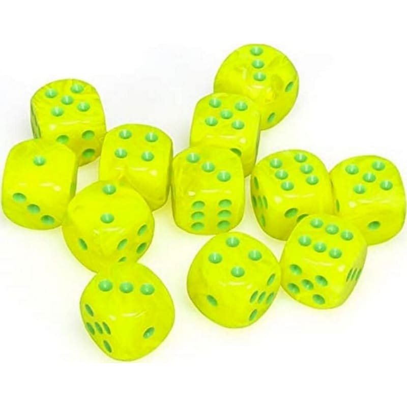 Σετ Ζάρια Vortex Electric D6 With Pips Dice Blocks (12 Dice) Yellow /Green Chessex