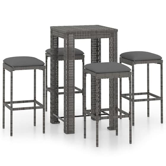 Vidaxl Σετ Επίπλων Μπαρ Κήπου 5 Τεμ. Γκρι Συνθετικό Ρατάν Με Μαξιλάρια image 0