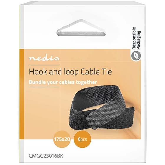 Διαχειριστής Καλωδίων Nedis Hook and Loop CMGC23016BK - 6τμχ - Μαύρο image 4