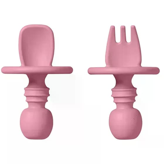 Σετ Κουτάλι + Πιρούνι Saro Anti-choking Ροζ - 2 Τμχ image 0