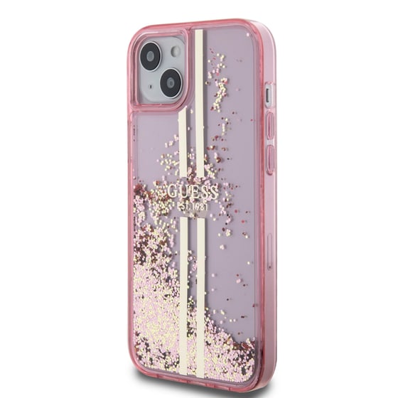 Θήκη Apple iPhone 15 Plus - Guess Liquid Glitter Gold Stripes - Ροζ image 6