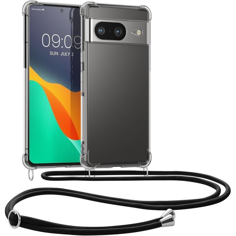 KWMOBILE Θήκη Google Pixel 8 - Kwmobile Crystal Tpu Necklace Διάφανη Σιλικόνης Με Λουράκι Λαιμού - Transparent / Black (61863.01)