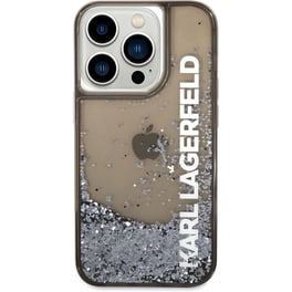 Θήκη Apple iPhone 14 Pro Max - Karl Lagerfeld Liquid Glitter Translucent Case Elongated Logo - Clear Black/Glitter