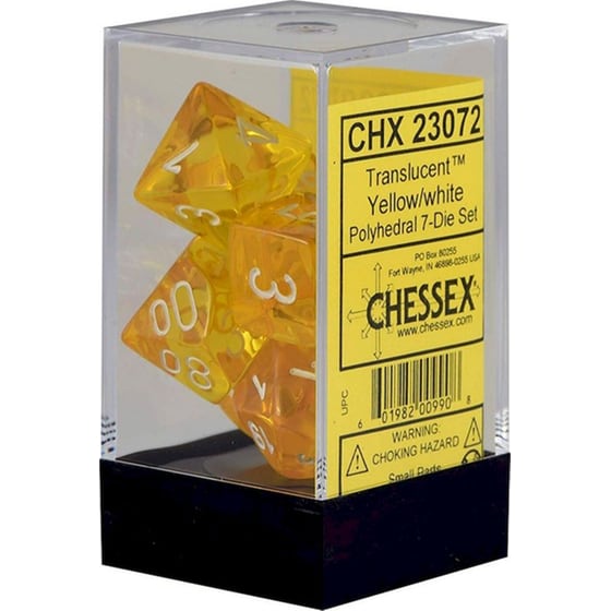 Σετ Ζάρια - 7 Dice Set Translucent Polyhedral Yellow With White Chessex image 2