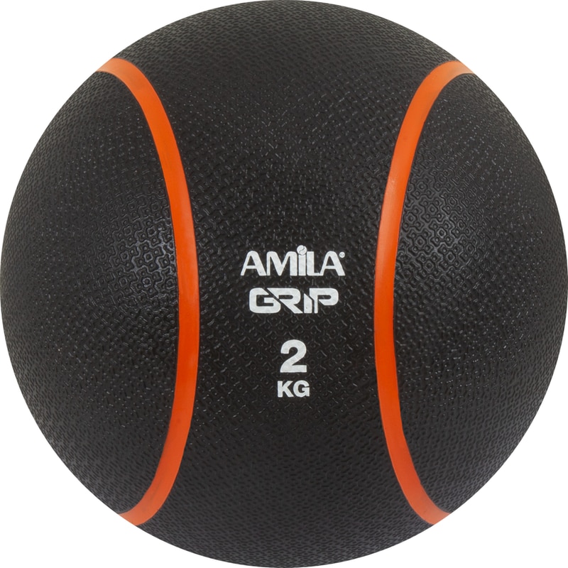 Μπάλα Medicine Grip Amila 2 kg 19 cm από Λάστιχο - Μαύρη/Πράσινη
