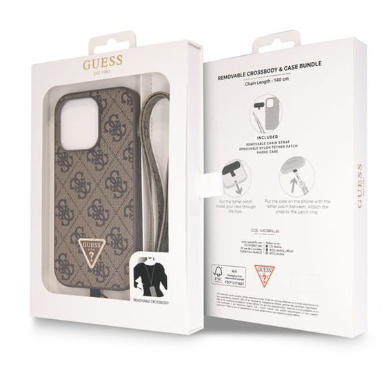 Θήκη Apple iPhone 14 Pro - Guess Triangle Metal Logo Strass Collection Crossbody Case - Καφέ image 8