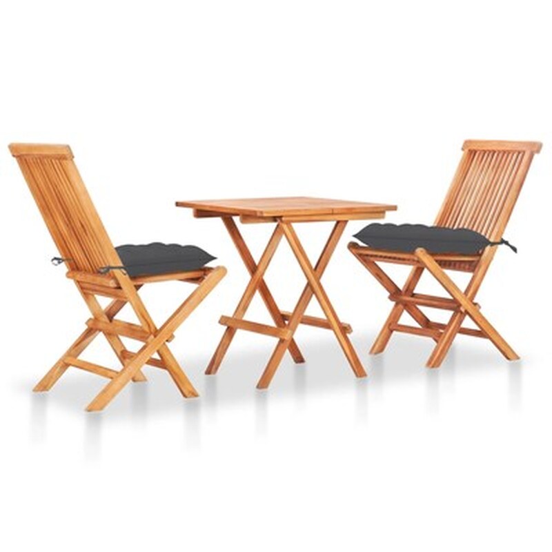 Vidaxl Σετ Επίπλων Mπιστρό 3 Τεμ. Μασίφ Ξύλο Teak Με Ανθρακί Μαξιλάρια
