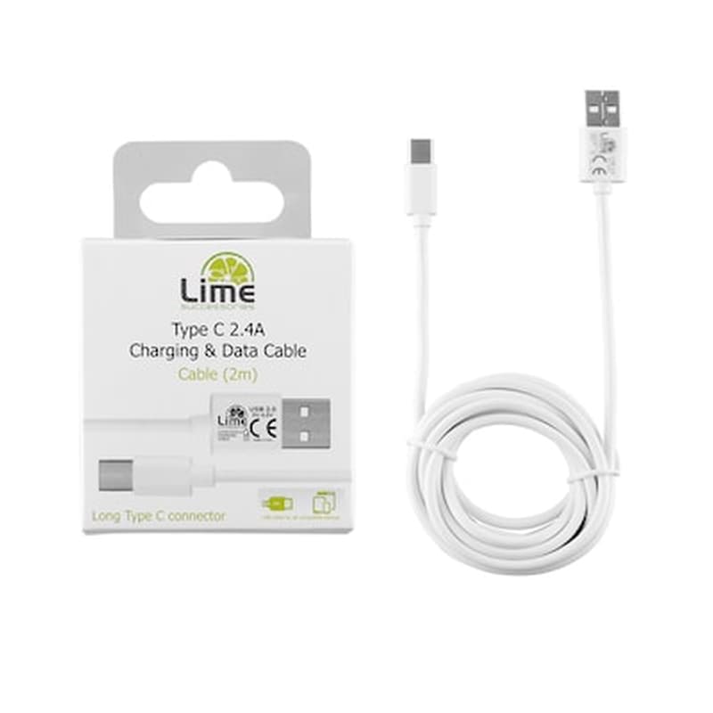 LIME Καλώδιο δεδομένων Lime Luc02 Usb to Usb-C 2.4A 2m - White