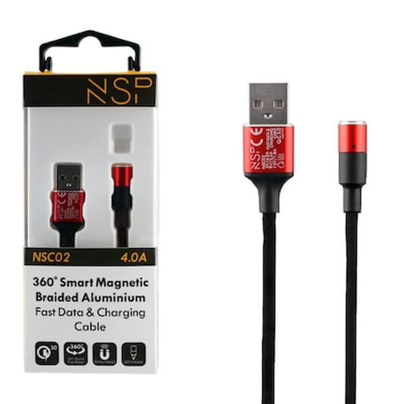 NSP Καλώδιο δεδομένων Nsp Nsc02 Magnetic Braided Usb 4A 1.2m - Red