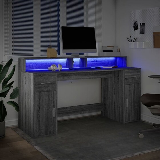 Γραφείο VidaXL με LED από Επεξεργασμένο Ξύλο 160x55x91 cm - Γκρι Sonoma image 3