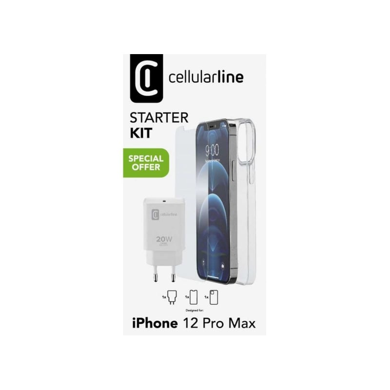 CELLULAR LINE Θήκη Προστασία οθόνης Apple iPhone 12 Pro Max - Cellular Line Starter Kit (charger,silicon case,screen protection) - Transparent