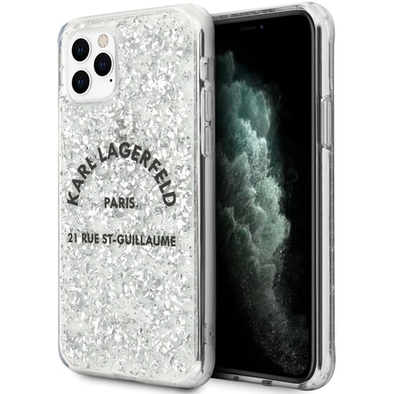 Θήκη Apple iPhone 11 Pro Max - Karl Lagerfeld St. Guillaume Logo Collection Glitter Flakes Cover - Silver image 3