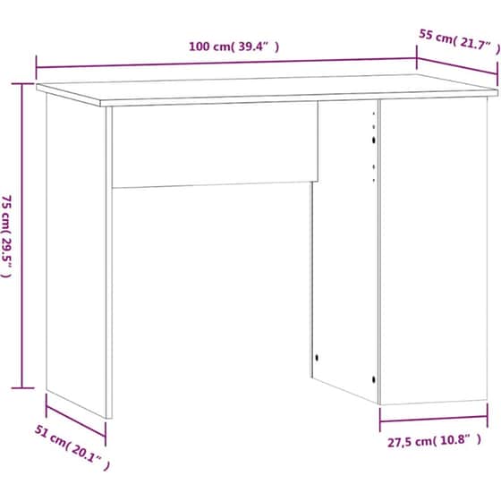Γραφείο VidaXL από Επεξεργασμένο Ξύλο 100x55x75 cm - Μαύρο image 6