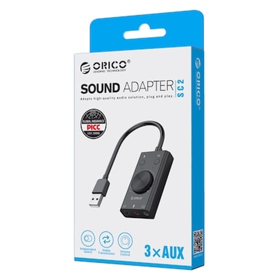 Κάρτα Ήχου Orico SC2 USB 3x 3.5mm, Volume Control - Μαύρο image 5