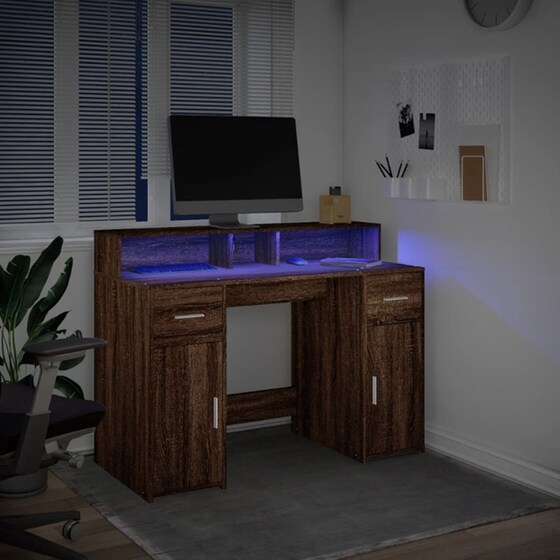 Γραφείο VidaXL με LED από Επεξεργασμένο Ξύλο 120x55x91 cm - Καφέ Δρυς image 3
