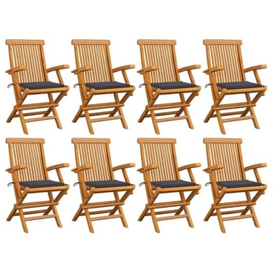 Vidaxl Καρέκλες Κήπου 8 Τεμ. Μασίφ Ξύλο Teak Με Ανθρακί Μαξιλάρια image 1