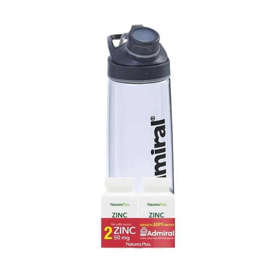 Συμπλήρωμα Διατροφής Natures Plus Πακέτο Προσφοράς Zinc 50mg - 2x90 Ταμπλέτες Με Δώρο Παγούρι Admiral 750ml image 0