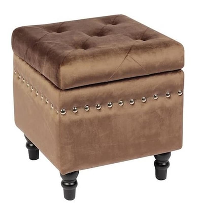 Σκαμπό Wοοdwell Aπό Ύφασμα Velure Mε Αποθηκευτικό Χώρο - Καφέ WOODWELL