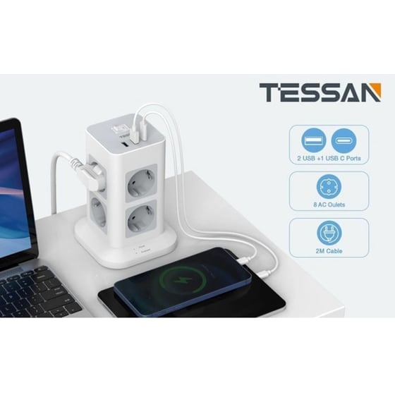 Πολύπριζο TESSAN TPS03-DE-C με θύρες AC, USB-A, USB-C image 4